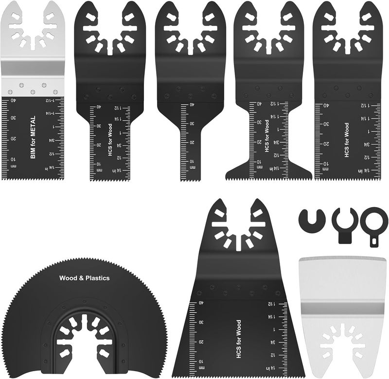 Abizarch 8Pcs Oscillating Saw Tool Blades Set Bi-metal Stainless Steel Multitool Blades Kit Quick Release Oscillating Blades Precise Cutting Saw Blades with 3 Gaskets for Wood Plastic Cutting(8pcs) - Image 1